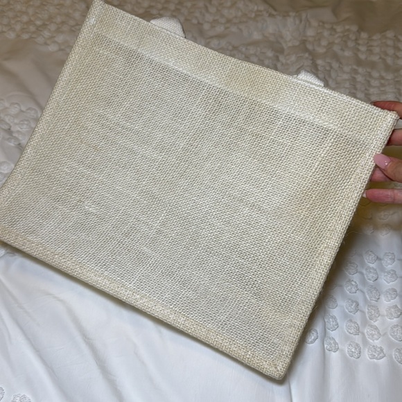 Linen Wicker Tote Bag Tan Cream Handles - Picture 9 of 9